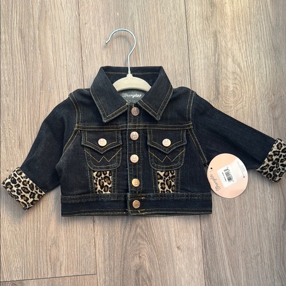 Wrangler Black Jean Jacket and pants with Leopard Accents Size 0-3 months - Picture 2 of 8